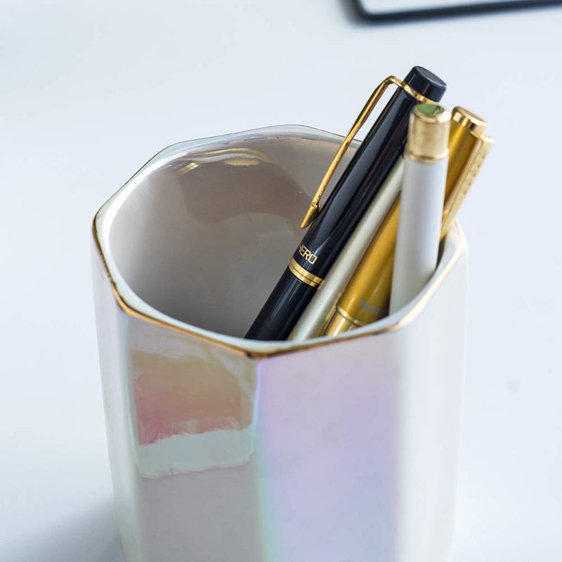 YOSCO Ceramic Desk Pen Holder Stand Cute Pencil Cup Pot Desk Organizer Makeup Brush Holder,Toothbrush Holders(Pearl) - Image 4